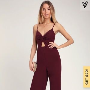 Burgundy Twist-Front Jumpsuit